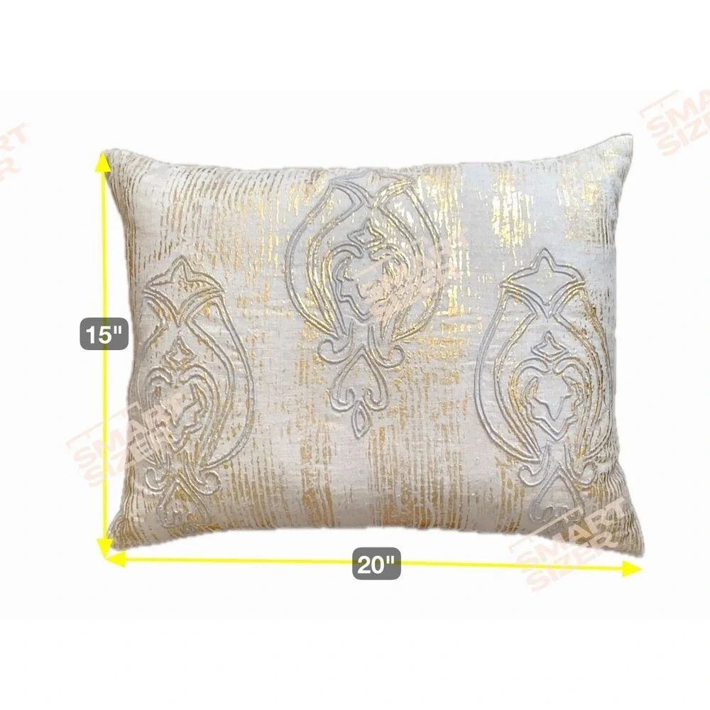 2 Gold Metallic Stump Embroidery Linen Feather Down Show Pillows Diem M. Abram